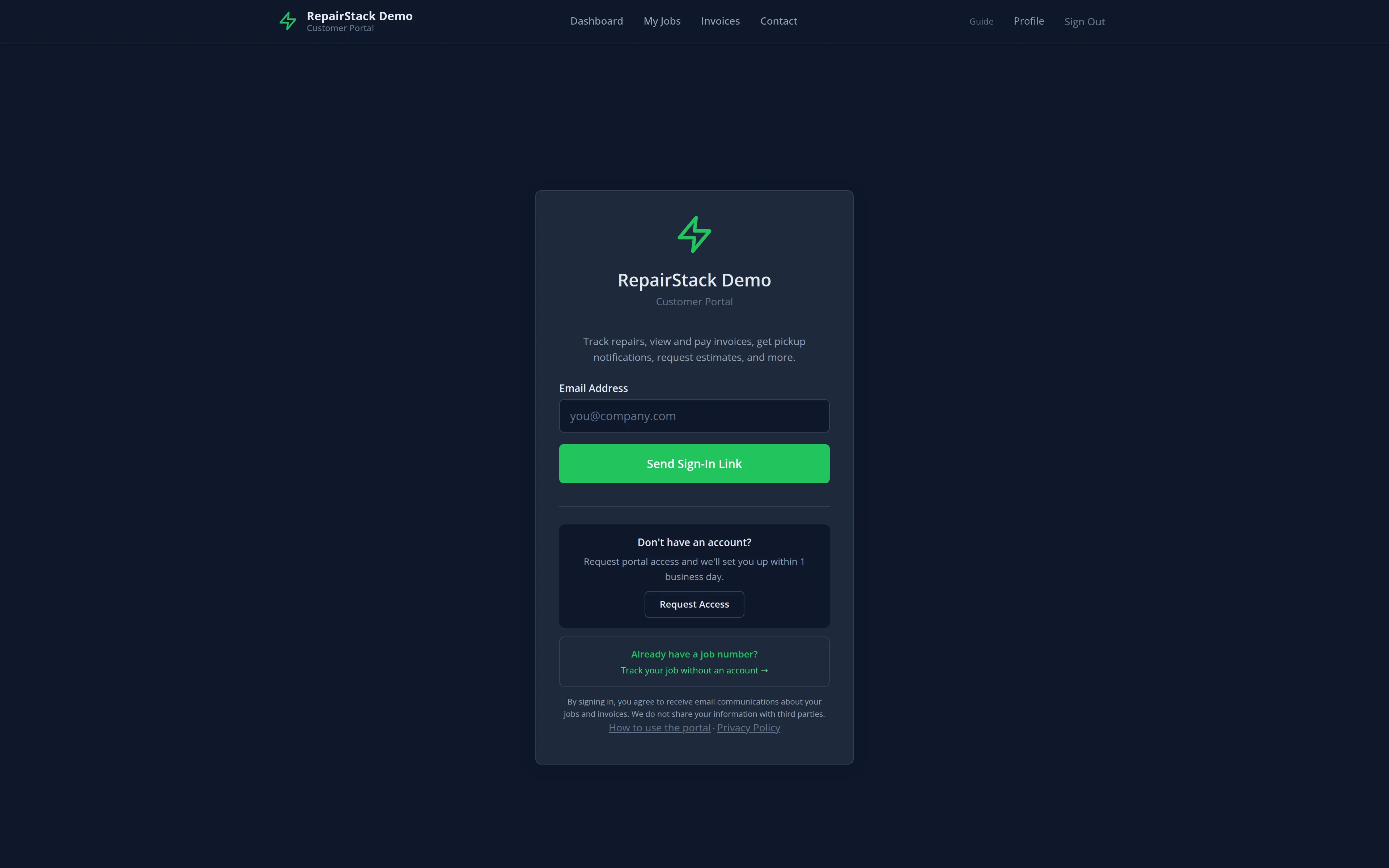 Customer Portal Magic Link Login